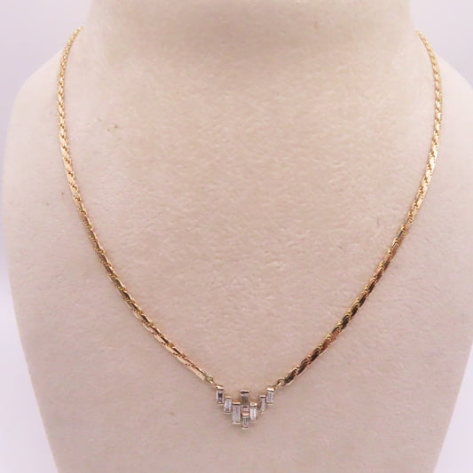 14K Yellow Gold Flat Rope Stationary V Diamond Integrated Pendant Necklace 18.5" 10.3g