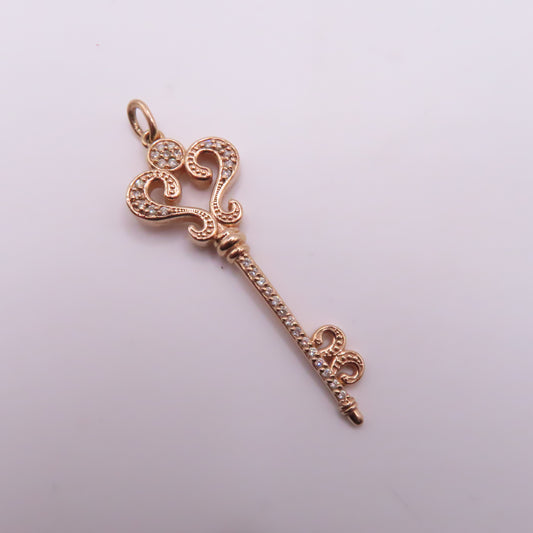 14K Rose Gold Diamond Key Pendant 2" 5.2g
