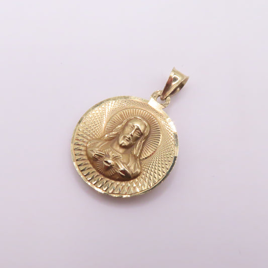 14K Multi Tone Dual Sided Religious Medallion Pendant Jesus & Mary 1-1/4" 2.9g