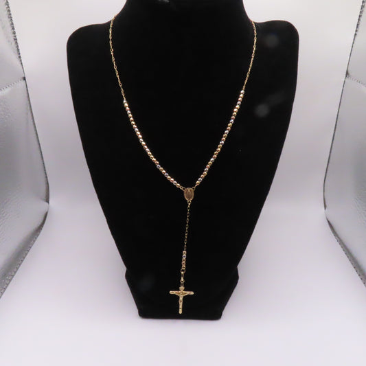 14K Tri-Tone Beaded Rosary Chain Necklace 23" 7.1g