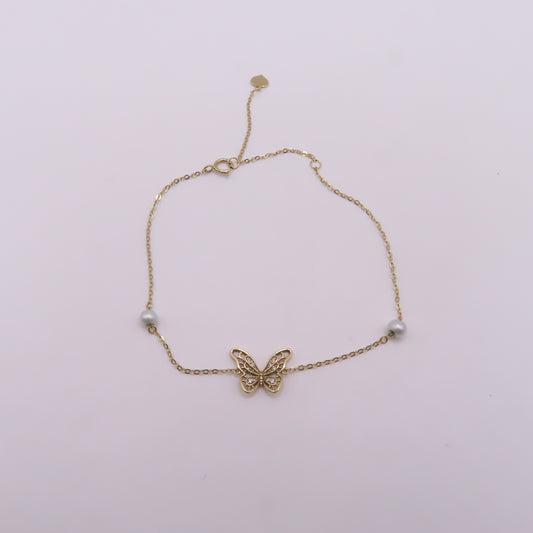 14K Yellow Gold Butterfly Cable Chain Adjustable Bracelet 6-1/2" to 8-1/2 1.2g