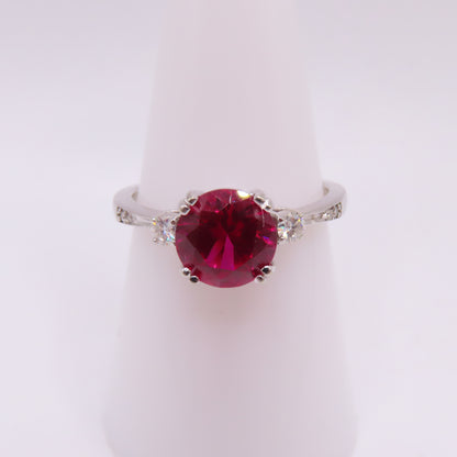 14K White Gold Round Ruby and Moissanite Ring Size 8.25 3.7g
