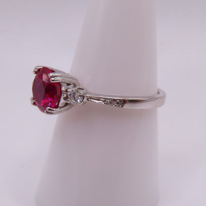 14K White Gold Round Ruby and Moissanite Ring Size 8.25 3.7g