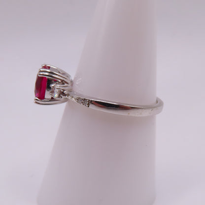 14K White Gold Round Ruby and Moissanite Ring Size 8.25 3.7g