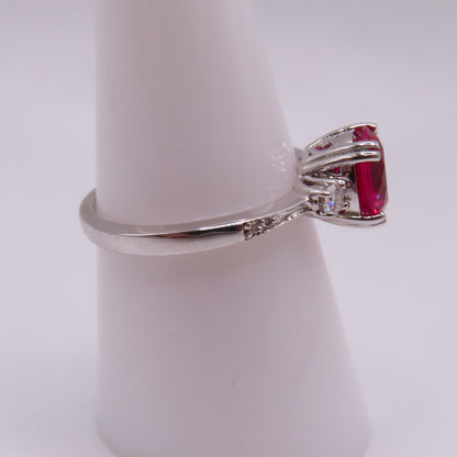 14K White Gold Round Ruby and Moissanite Ring Size 8.25 3.7g