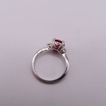 14K White Gold Round Ruby and Moissanite Ring Size 8.25 3.7g