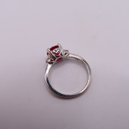 14K White Gold Round Ruby and Moissanite Ring Size 8.25 3.7g