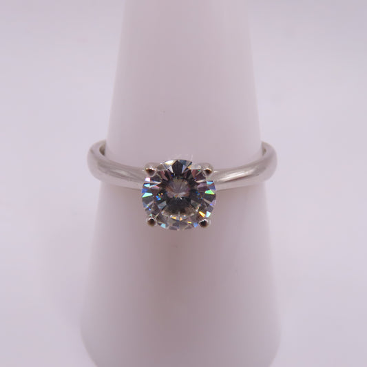 14K White Gold 1 CT Round Moissanite Engagement Ring Size 8.5 2.8g