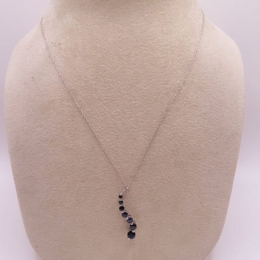 10K White Gold Rope Chain with Graduated Journey Sapphire Pendant 1.3g