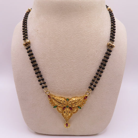 21K Yellow Gold Mangalsutra Black Beaded Double Strand Necklace 28" 31.6g