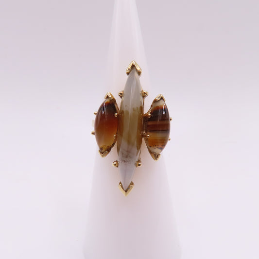 14K Yellow Gold Marquise Agate Cluster Ring Size 5.5 6.6g