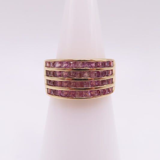 14K Yellow Gold Princess Cut Pink Sapphire Wide Chunky Band Rings Size 6.5 5.3g
