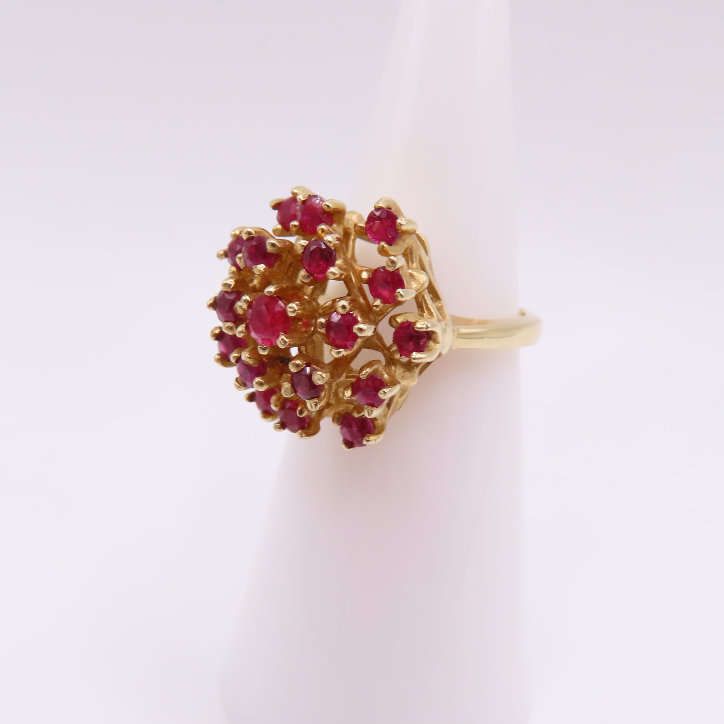 14K Yellow Gold Ruby Cluster Cocktail Statement Dome Ring Size 5 6.3g