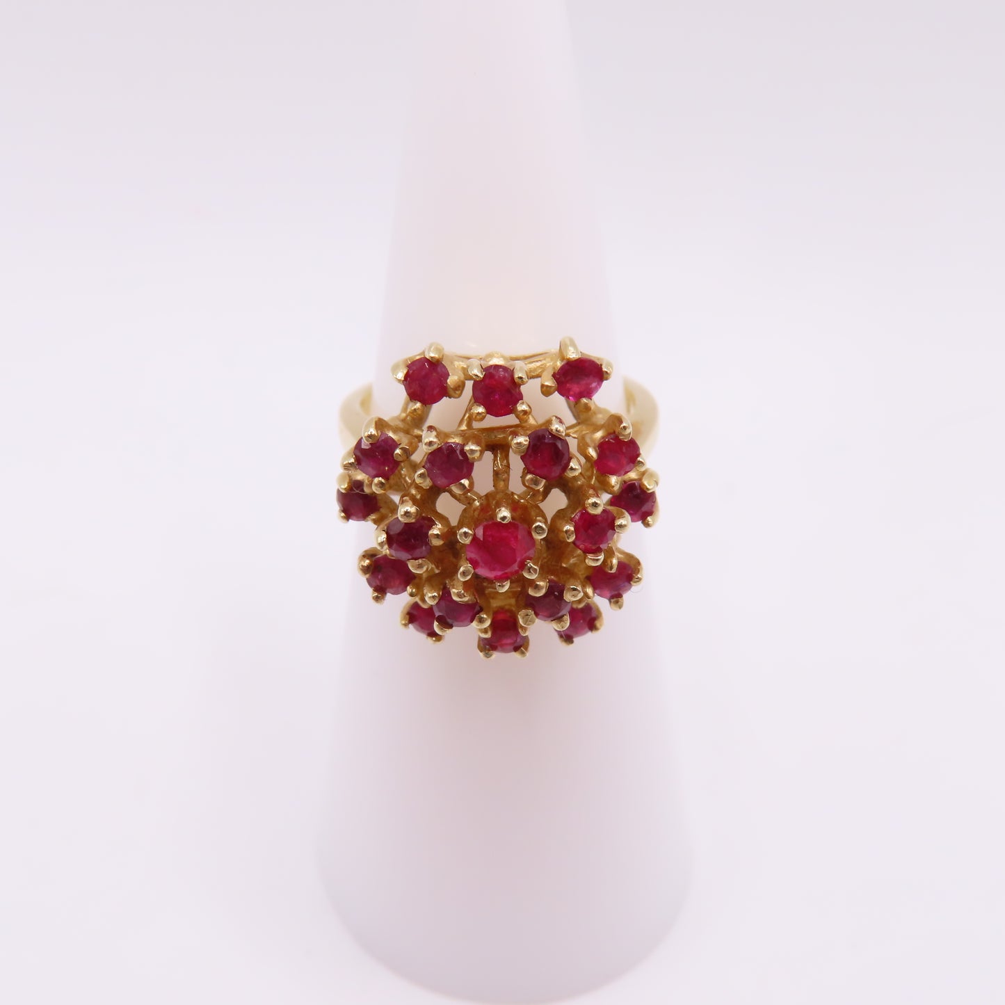 14K Yellow Gold Ruby Cluster Cocktail Statement Dome Ring Size 5 6.3g