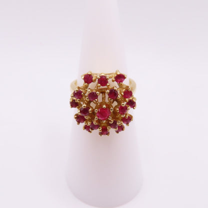 14K Yellow Gold Ruby Cluster Cocktail Statement Dome Ring Size 5 6.3g