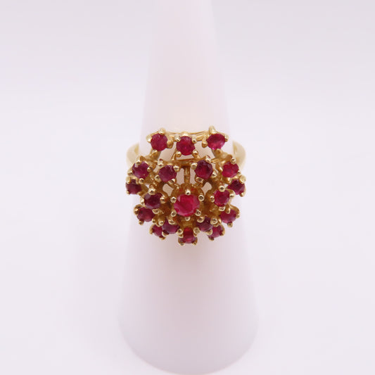 14K Yellow Gold Ruby Cluster Cocktail Statement Dome Ring Size 5 6.3g