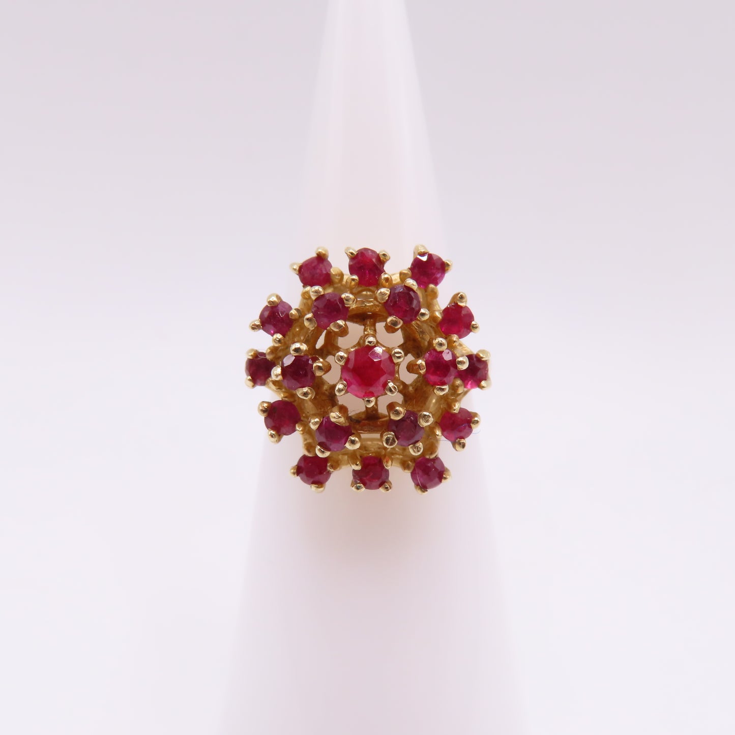 14K Yellow Gold Ruby Cluster Cocktail Statement Dome Ring Size 5 6.3g