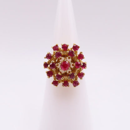 14K Yellow Gold Ruby Cluster Cocktail Statement Dome Ring Size 5 6.3g