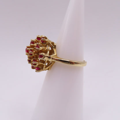 14K Yellow Gold Ruby Cluster Cocktail Statement Dome Ring Size 5 6.3g