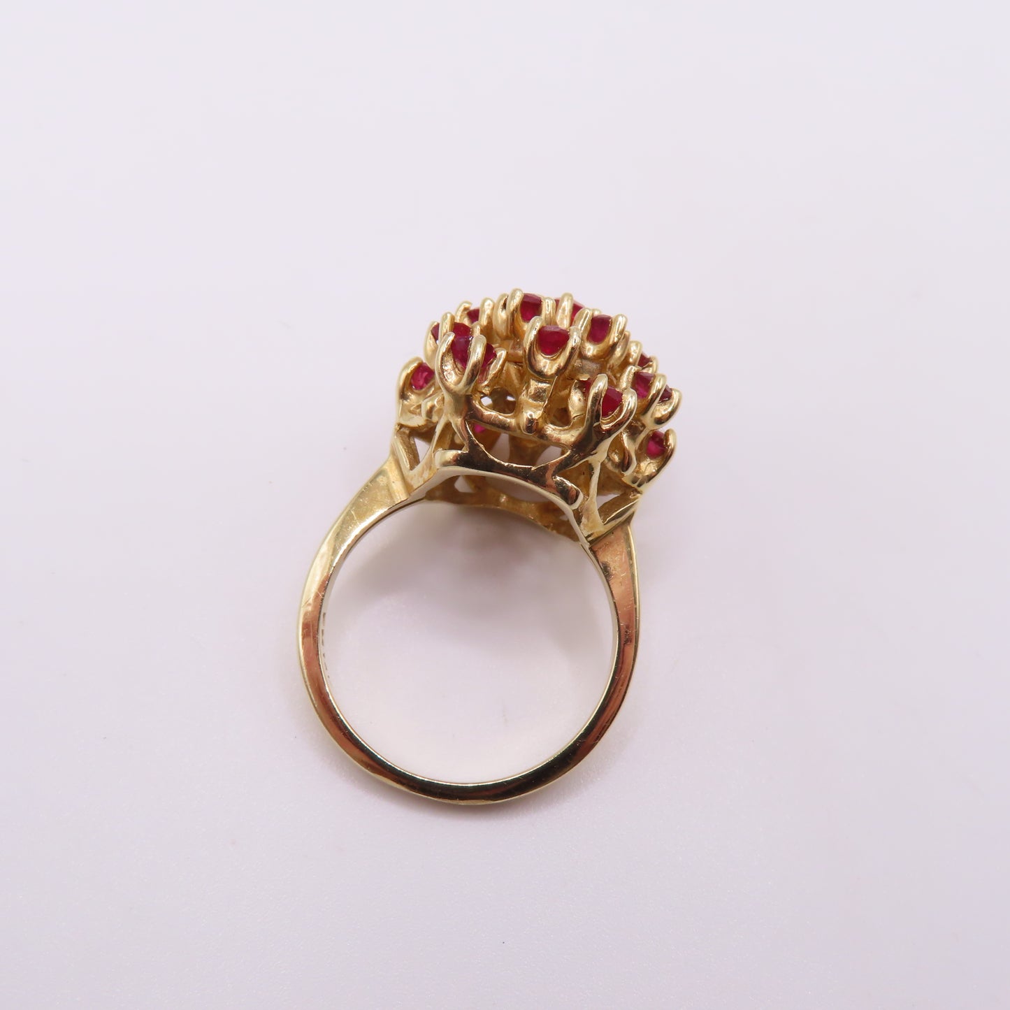 14K Yellow Gold Ruby Cluster Cocktail Statement Dome Ring Size 5 6.3g