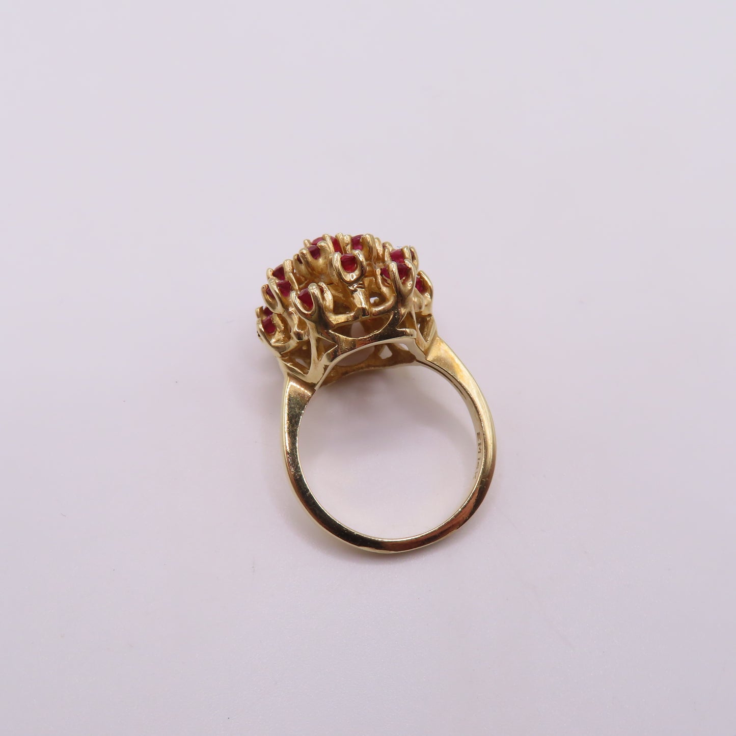 14K Yellow Gold Ruby Cluster Cocktail Statement Dome Ring Size 5 6.3g