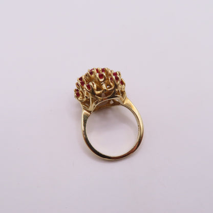 14K Yellow Gold Ruby Cluster Cocktail Statement Dome Ring Size 5 6.3g