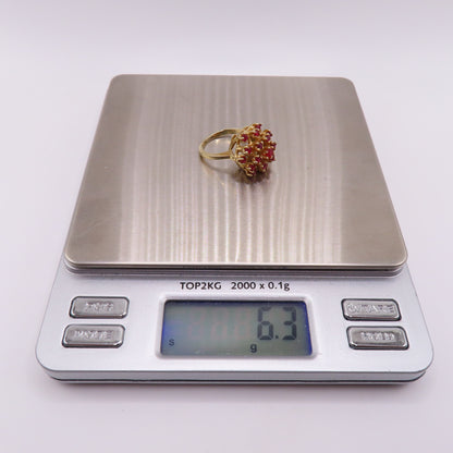 14K Yellow Gold Ruby Cluster Cocktail Statement Dome Ring Size 5 6.3g