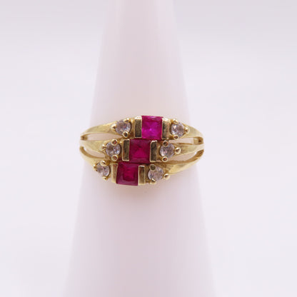 14K Yellow Gold Princess Cut Ruby Split Shank Stacker Ring Size 7.25 2.4g