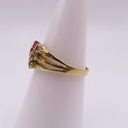 14K Yellow Gold Princess Cut Ruby Split Shank Stacker Ring Size 7.25 2.4g