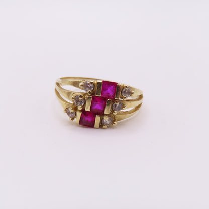 14K Yellow Gold Princess Cut Ruby Split Shank Stacker Ring Size 7.25 2.4g