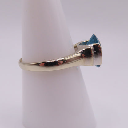 14K White Gold Oval Blue Topaz & Diamond Accent Statement Ring Size 8.25 4.4g