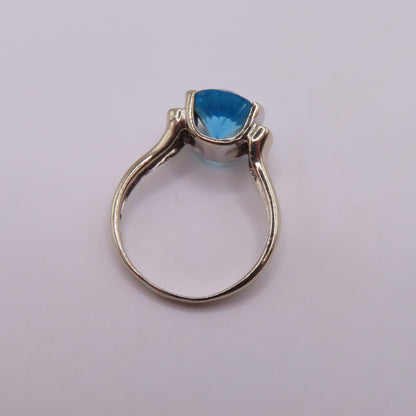 14K White Gold Oval Blue Topaz & Diamond Accent Statement Ring Size 8.25 4.4g