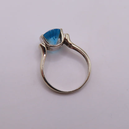 14K White Gold Oval Blue Topaz & Diamond Accent Statement Ring Size 8.25 4.4g