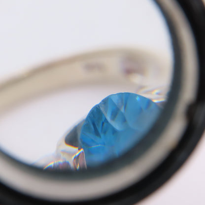 14K White Gold Oval Blue Topaz & Diamond Accent Statement Ring Size 8.25 4.4g