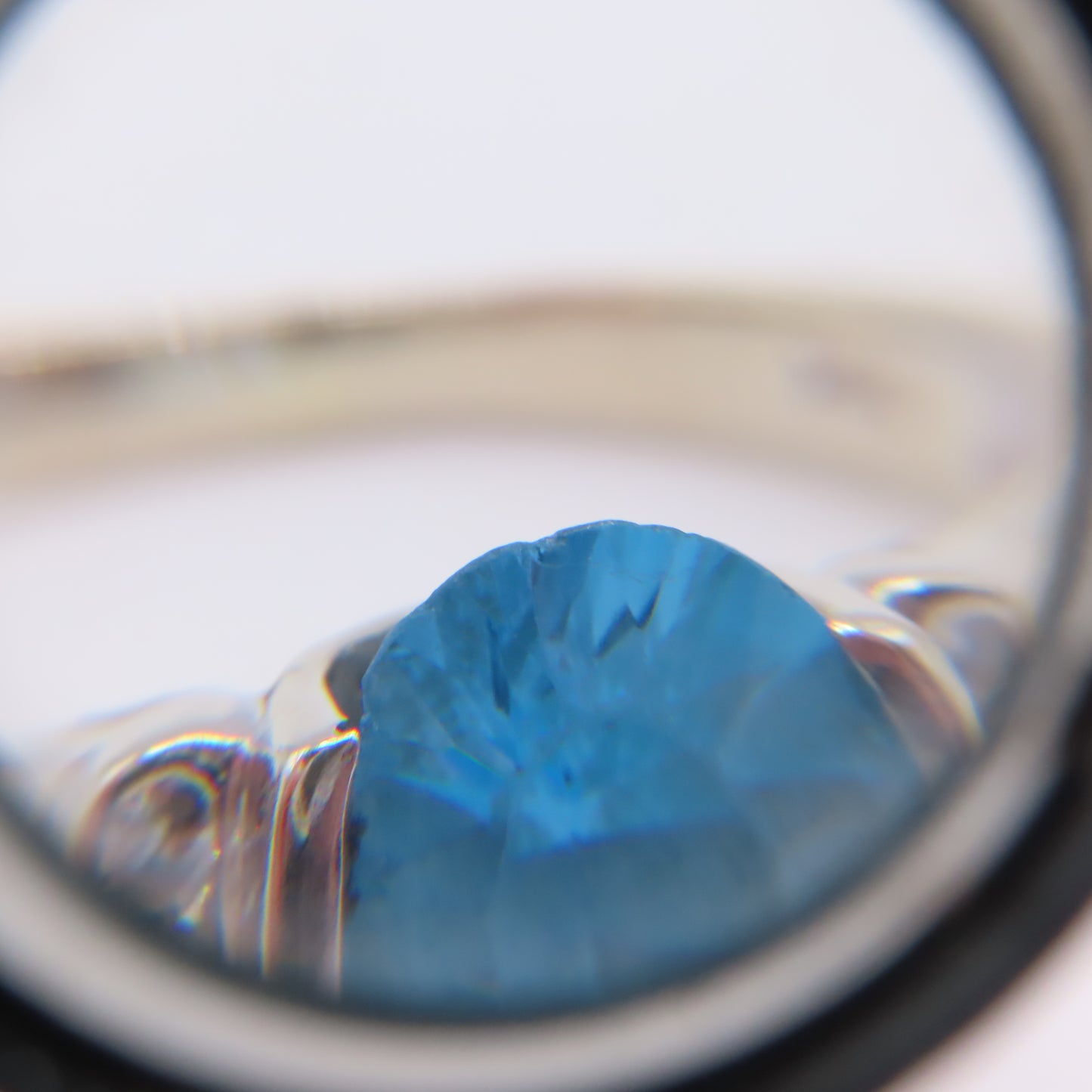 14K White Gold Oval Blue Topaz & Diamond Accent Statement Ring Size 8.25 4.4g