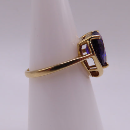 14K Yellow Gold Heart Shaped Amethyst & Diamond Accent Cocktail Ring Size 6.25 3.5g