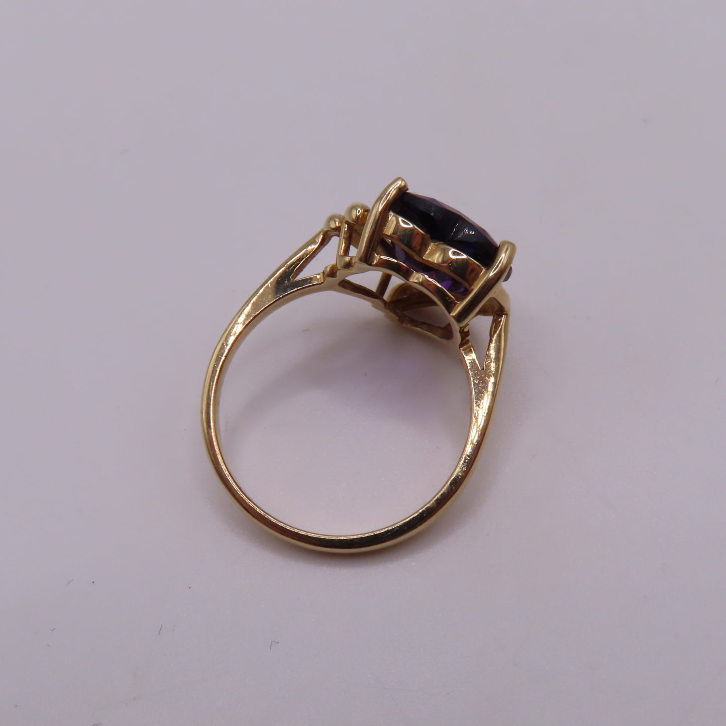 14K Yellow Gold Heart Shaped Amethyst & Diamond Accent Cocktail Ring Size 6.25 3.5g