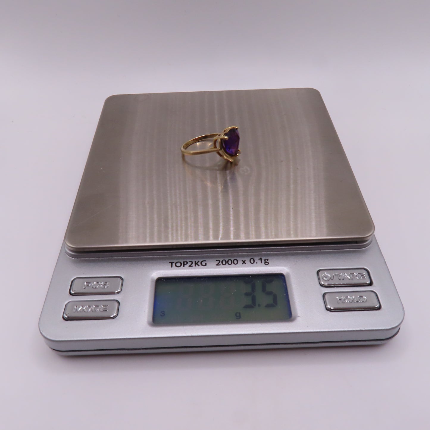 14K Yellow Gold Heart Shaped Amethyst & Diamond Accent Cocktail Ring Size 6.25 3.5g