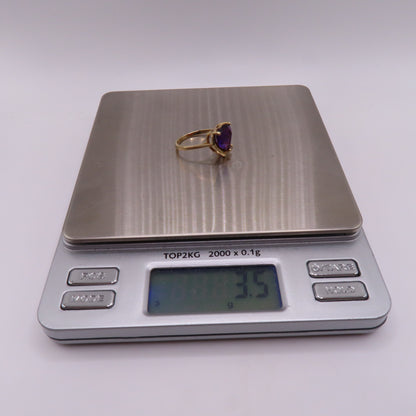 14K Yellow Gold Heart Shaped Amethyst & Diamond Accent Cocktail Ring Size 6.25 3.5g