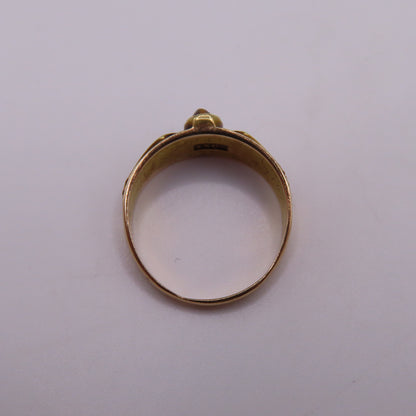 Vintage 15K Yellow Gold Tiger's Eye Cabochon & Seed Pearl Band Ring Size 7 3.1g