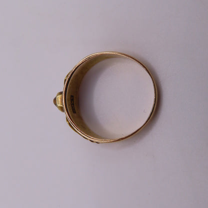 Vintage 15K Yellow Gold Tiger's Eye Cabochon & Seed Pearl Band Ring Size 7 3.1g