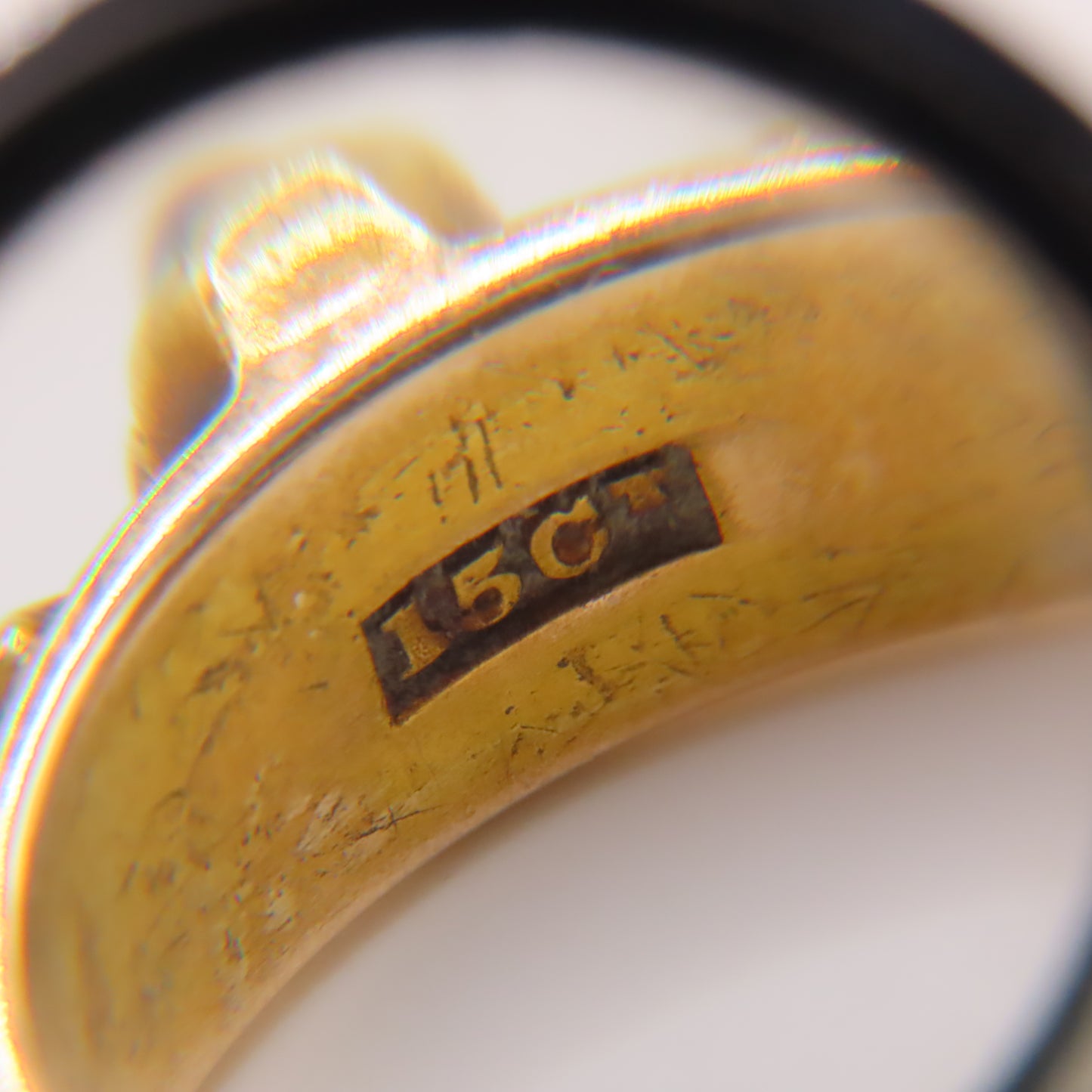 Vintage 15K Yellow Gold Tiger's Eye Cabochon & Seed Pearl Band Ring Size 7 3.1g