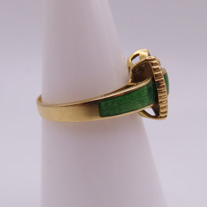 18K Yellow Gold Blue & Green Enamel Inlay Buckle Motif MCM Ring Size 7 4.7g
