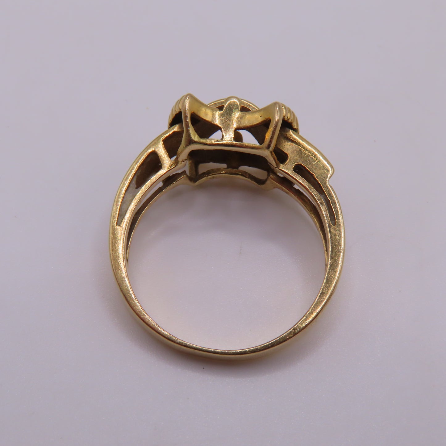 18K Yellow Gold Blue & Green Enamel Inlay Buckle Motif MCM Ring Size 7 4.7g
