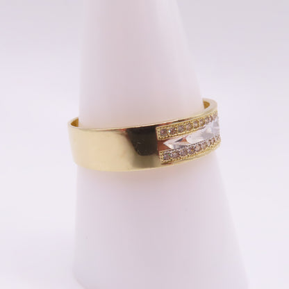 14K Two Tone Gold Diamond Cut Chevron Pavé Accent Band Ring Size 9.5 3.2g