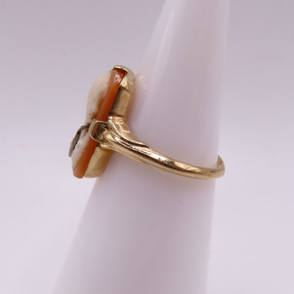 Vintage 10K Yellow Gold Habillé Cameo Shell Carved Lady Ring Size 5.5 3.2g