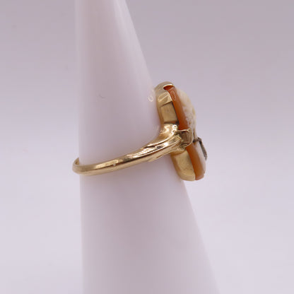 Vintage 10K Yellow Gold Habillé Cameo Shell Carved Lady Ring Size 5.5 3.2g