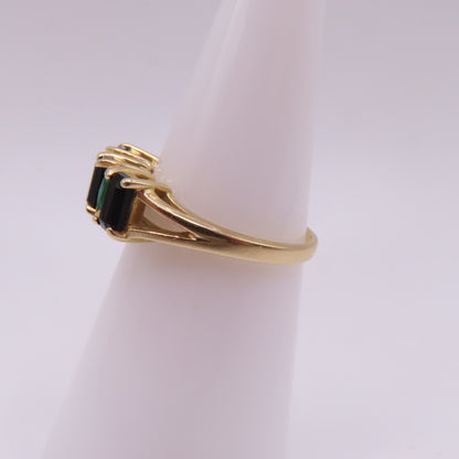 14K Yellow Gold Alternating Emerald & Onyx Five Stone Band Ring Size 6.5 2.9g