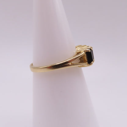 14K Yellow Gold Alternating Emerald & Onyx Five Stone Band Ring Size 6.5 2.9g