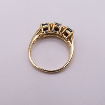 14K Yellow Gold Alternating Emerald & Onyx Five Stone Band Ring Size 6.5 2.9g